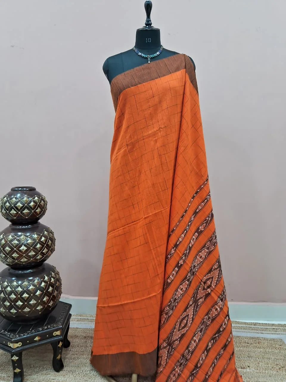 Orange Khadhi Cotton Saree 