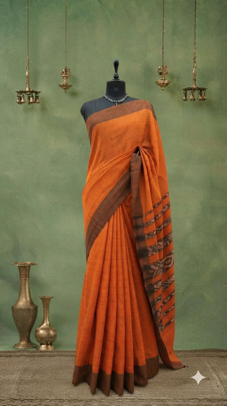 Orange Khadhi Cotton Saree 