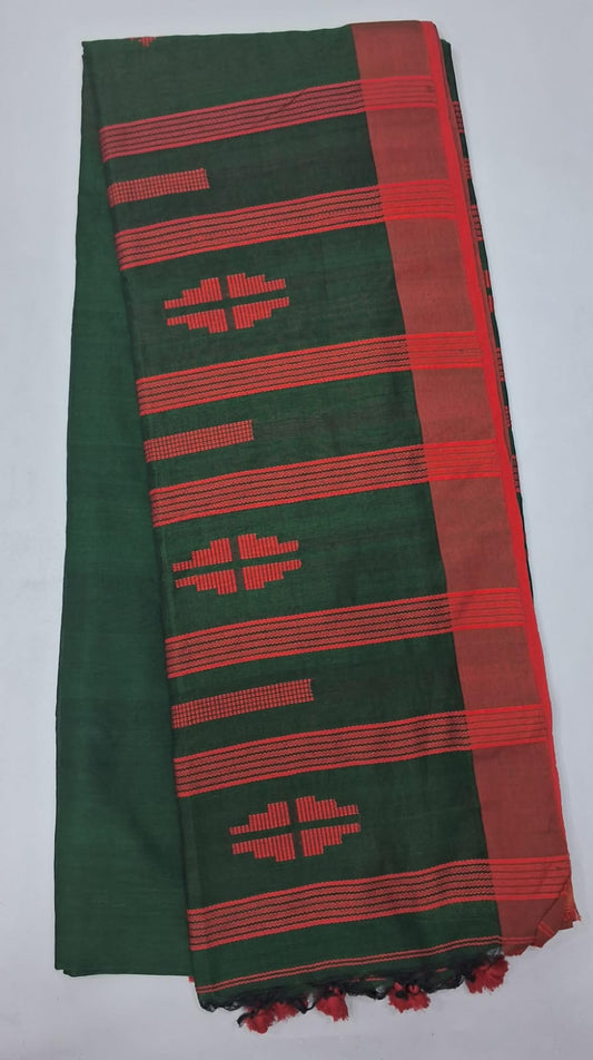 Bottle green Khadhi cotton saree