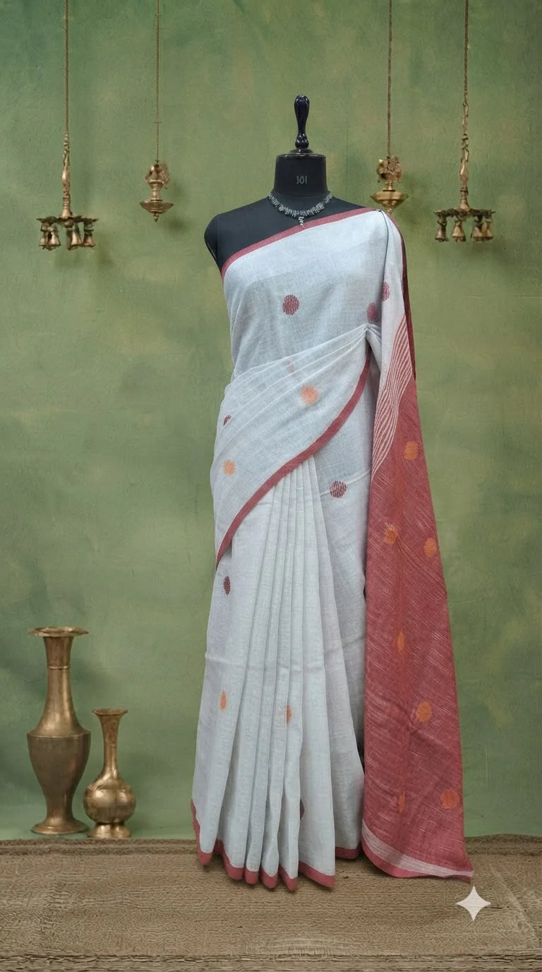 White Khadhi Cotton Saree