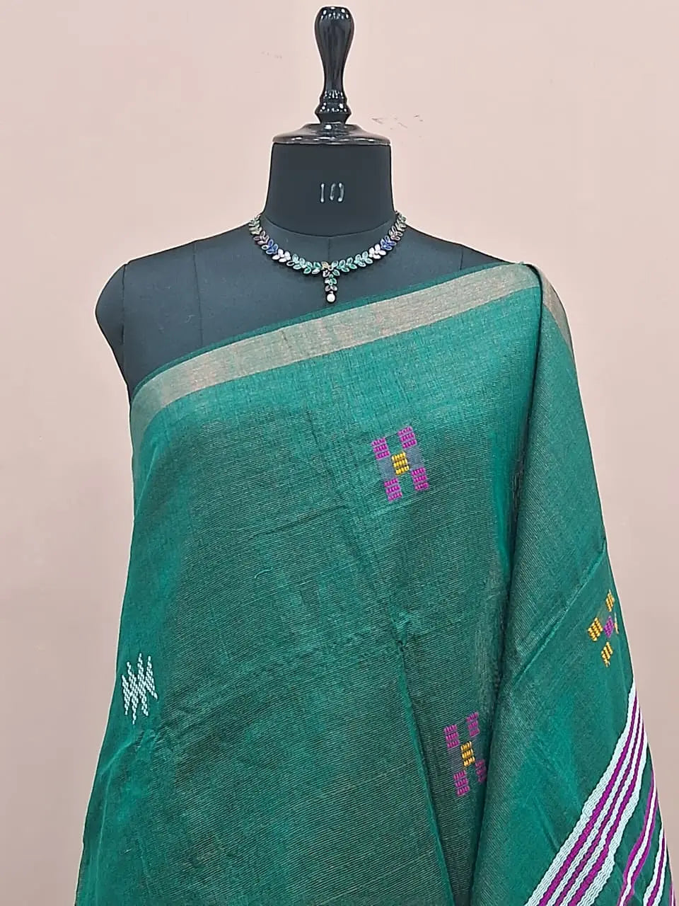 Peacock Green Khadhi Cotton Saree 1