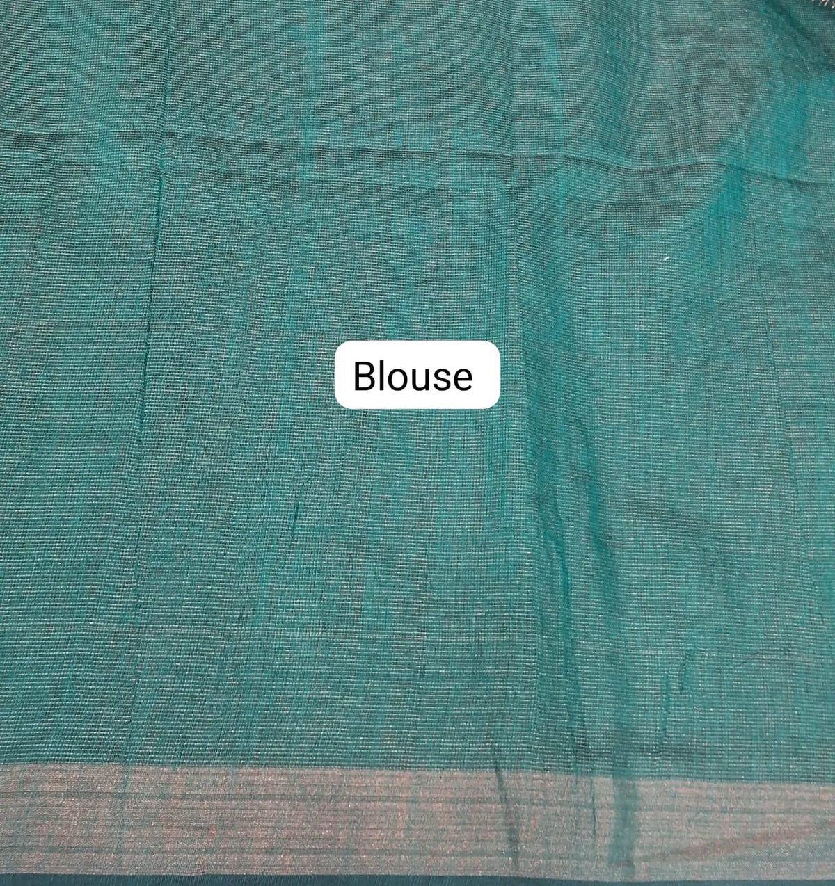 Peacock Green Khadhi Cotton Saree Blouse