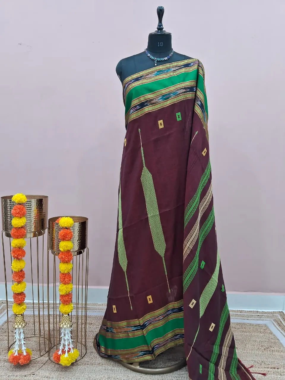 Chocolate Brown Khadhi Cotton Saree 