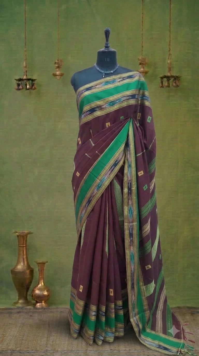 Chocolate Brown Khadhi Cotton Saree 
