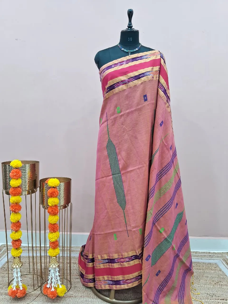Peach Khadhi Cotton Saree
