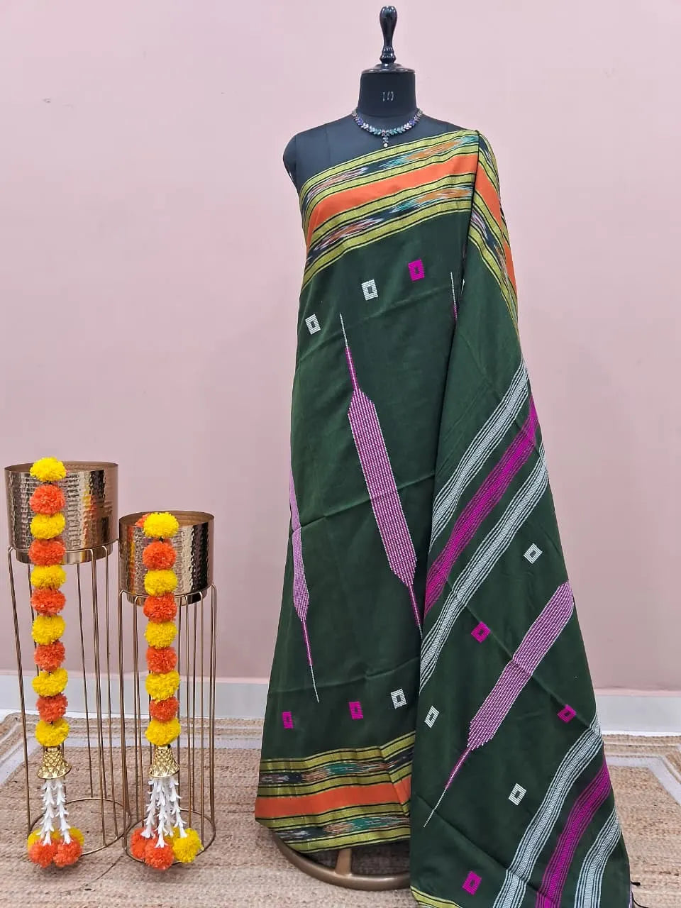 Dark Green Khadhi Cotton Saree 
