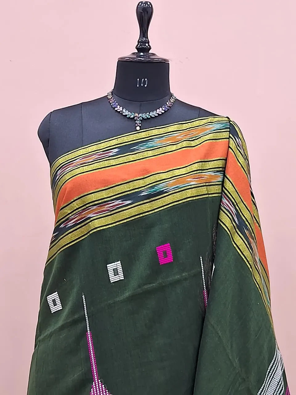 Dark Green Khadhi Cotton Saree 1