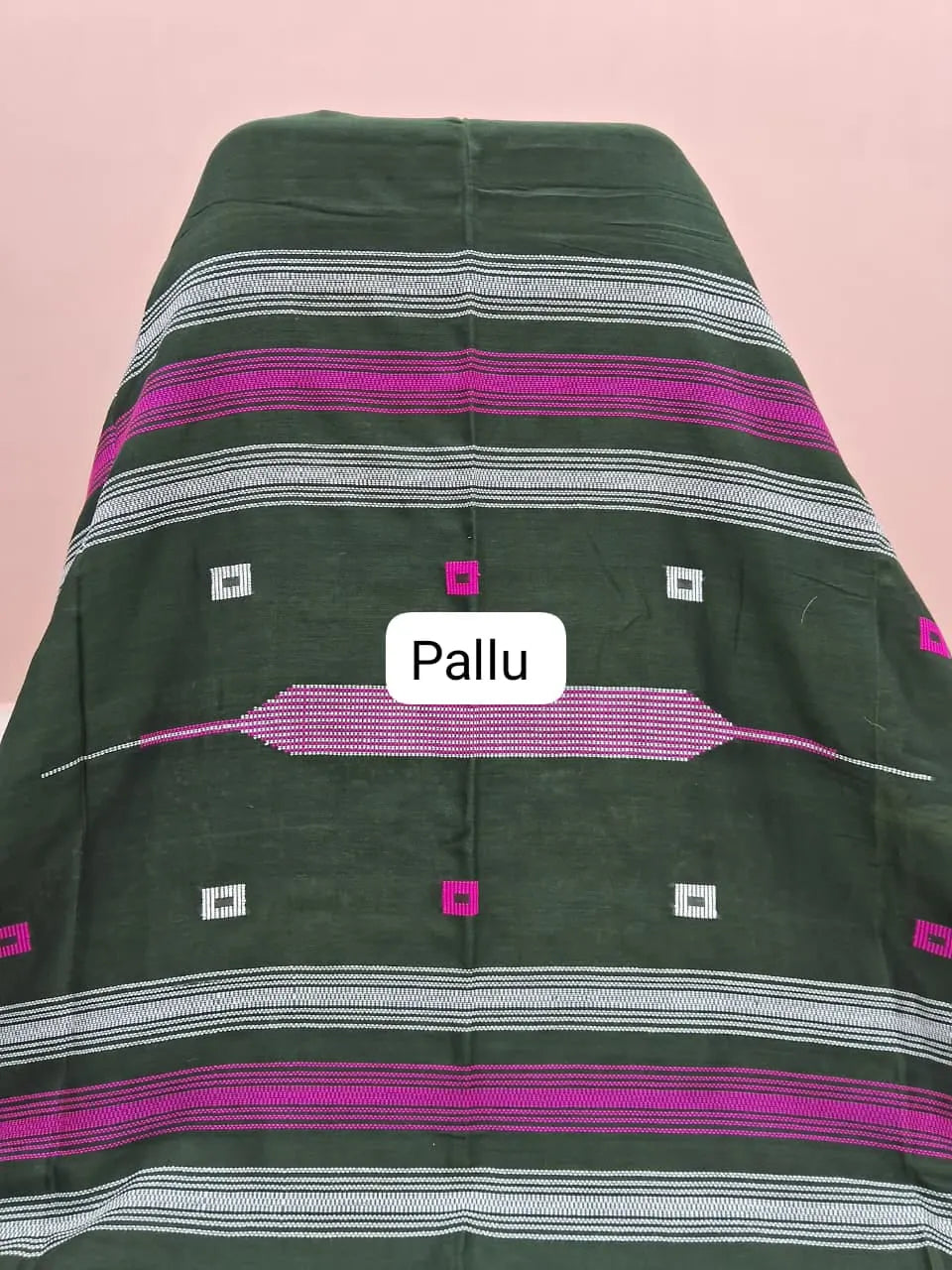 Dark Green Khadhi Cotton Saree pallu
