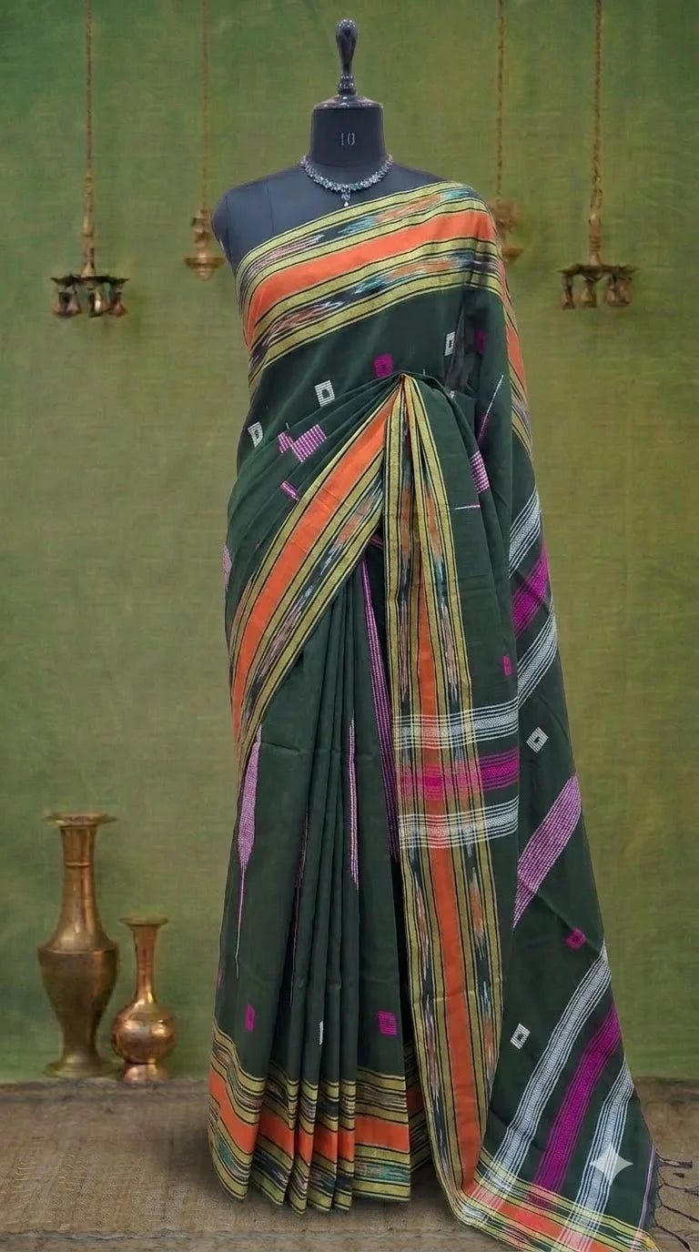 Dark Green Khadhi Cotton Saree 