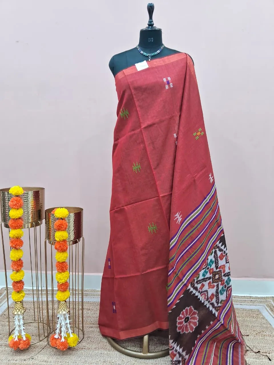 Brick Red Khadhi Cotton Saree 