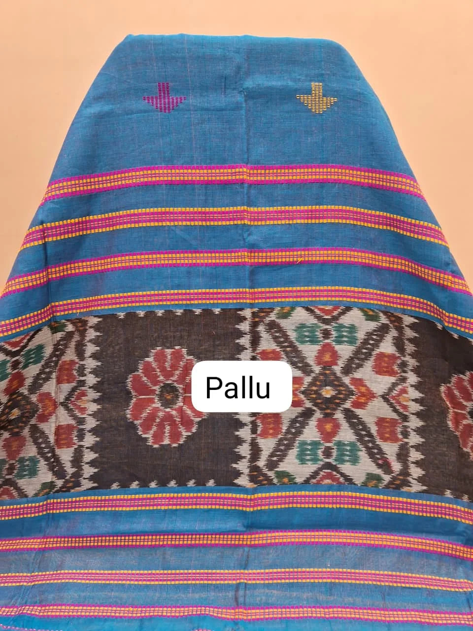 Blue Khadhi Cotton Saree pallu