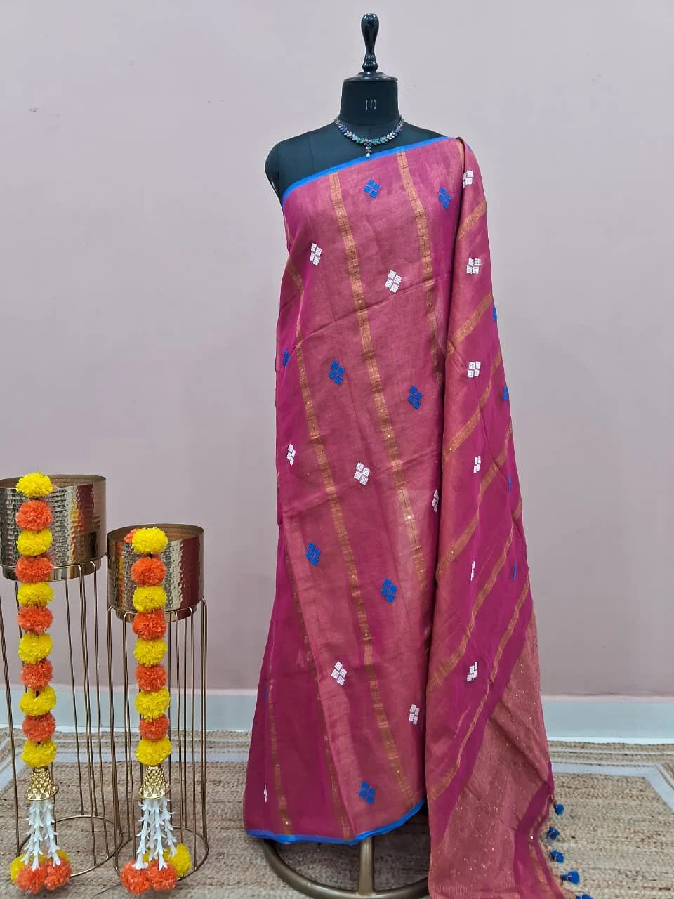 Pink Khadhi Cotton Tissue Saree 
