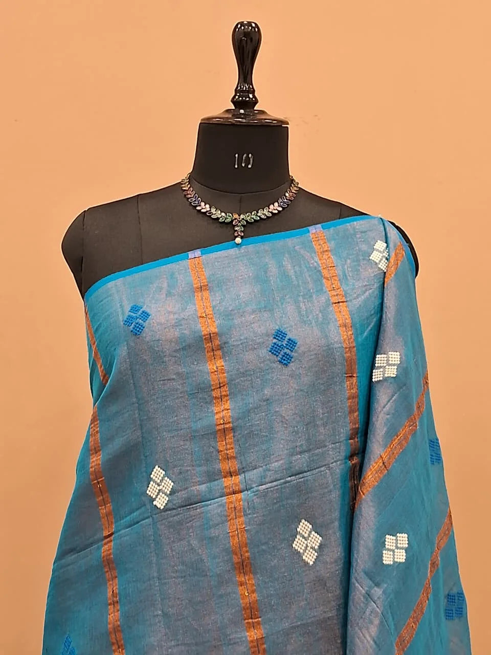 Sky Blue Khadhi Cotton Tissue Saree 1