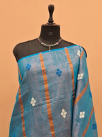 Sky Blue Khadhi Cotton Tissue Saree 1