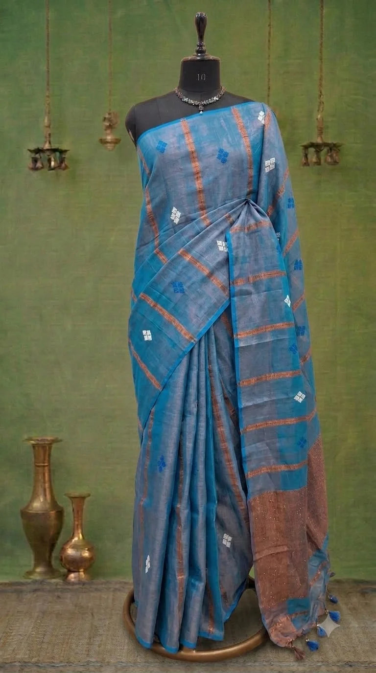 Sky Blue Khadhi Cotton Tissue Saree