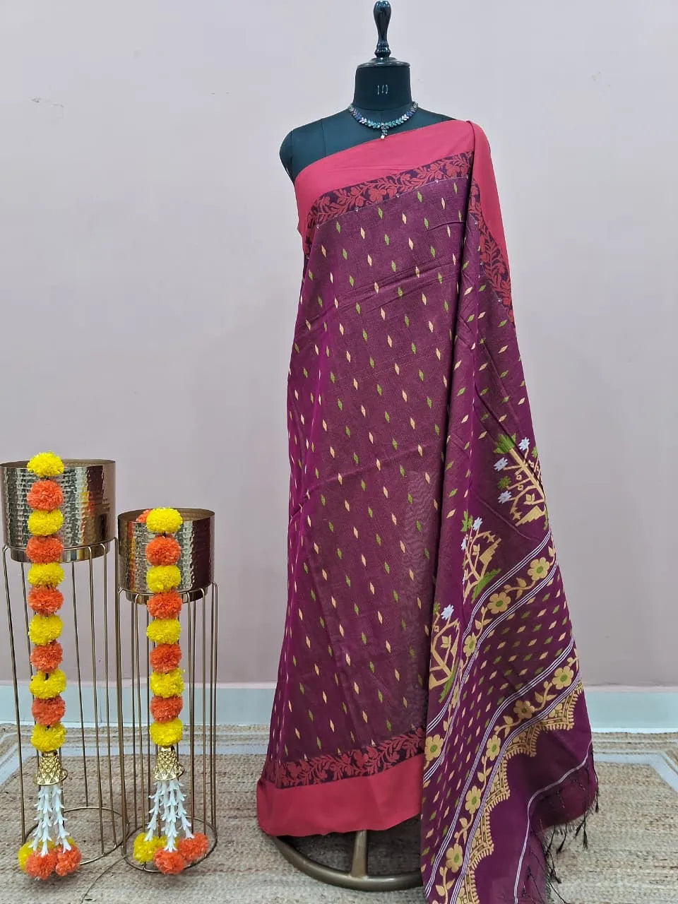 Wine Khadhi Cotton Saree 