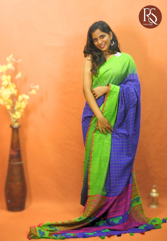 Royal Blue Khadi Cotton Saree