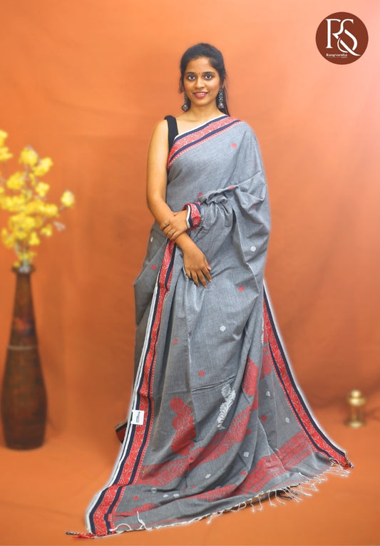 Elephant Grey Khadi Cotton Saree