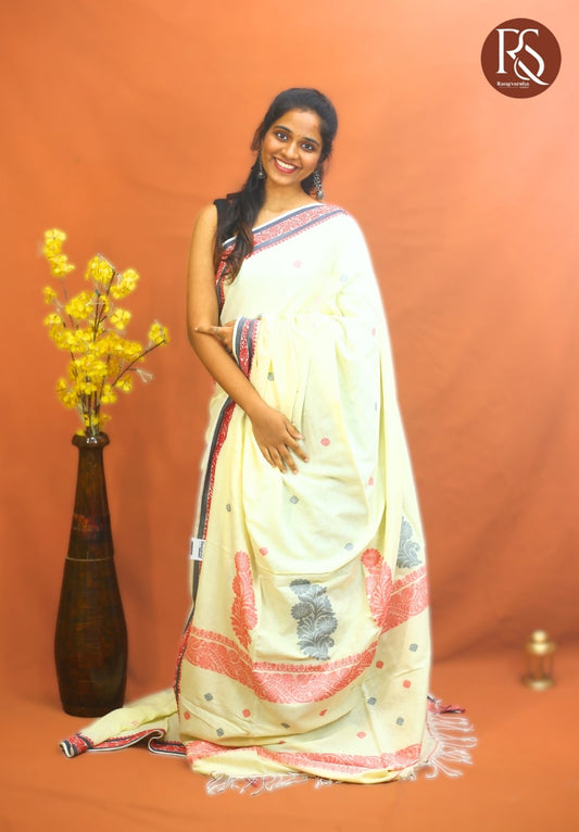 Cream Khadi Cotton Saree