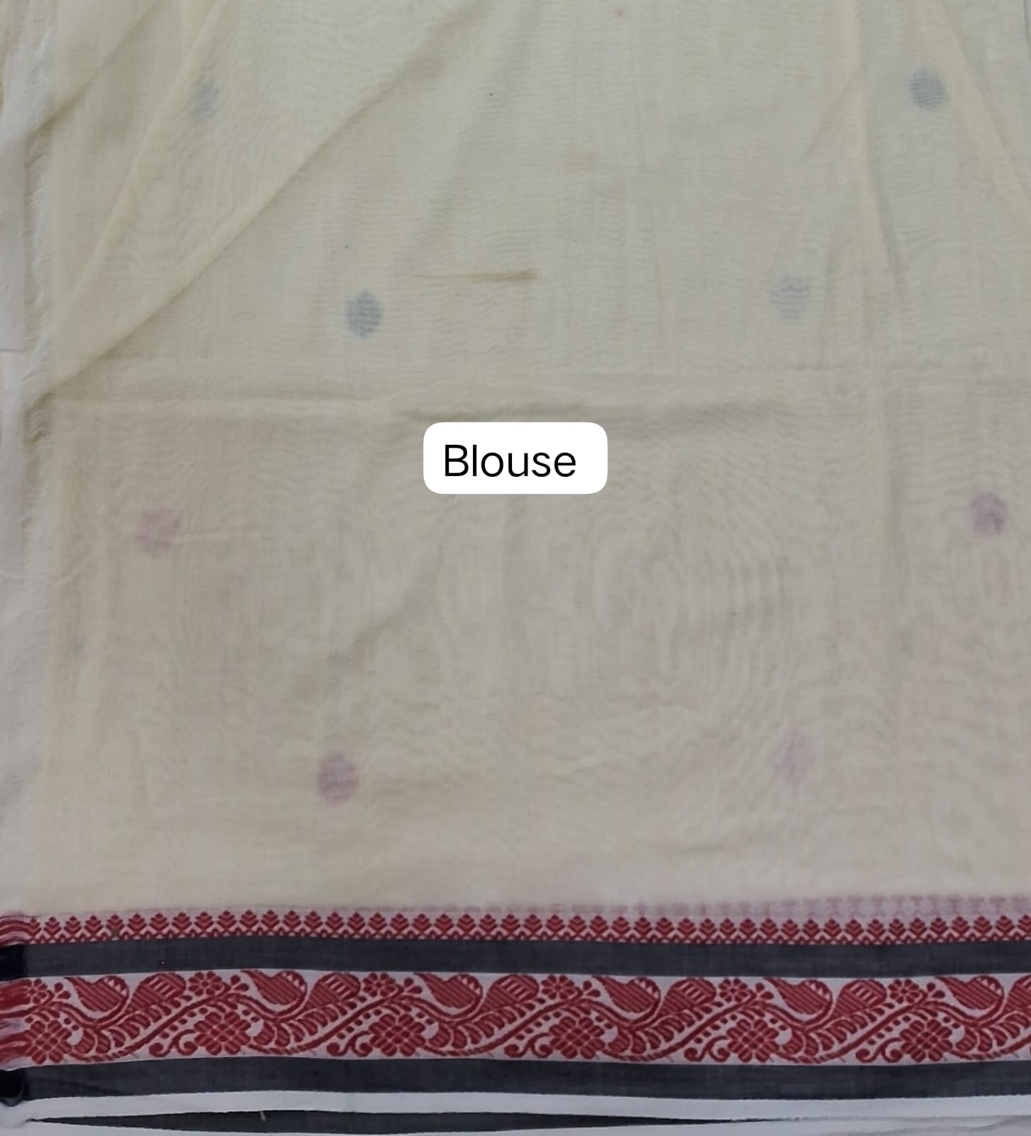 Soft Cream Handloom Khadhi cotton Saree blouse