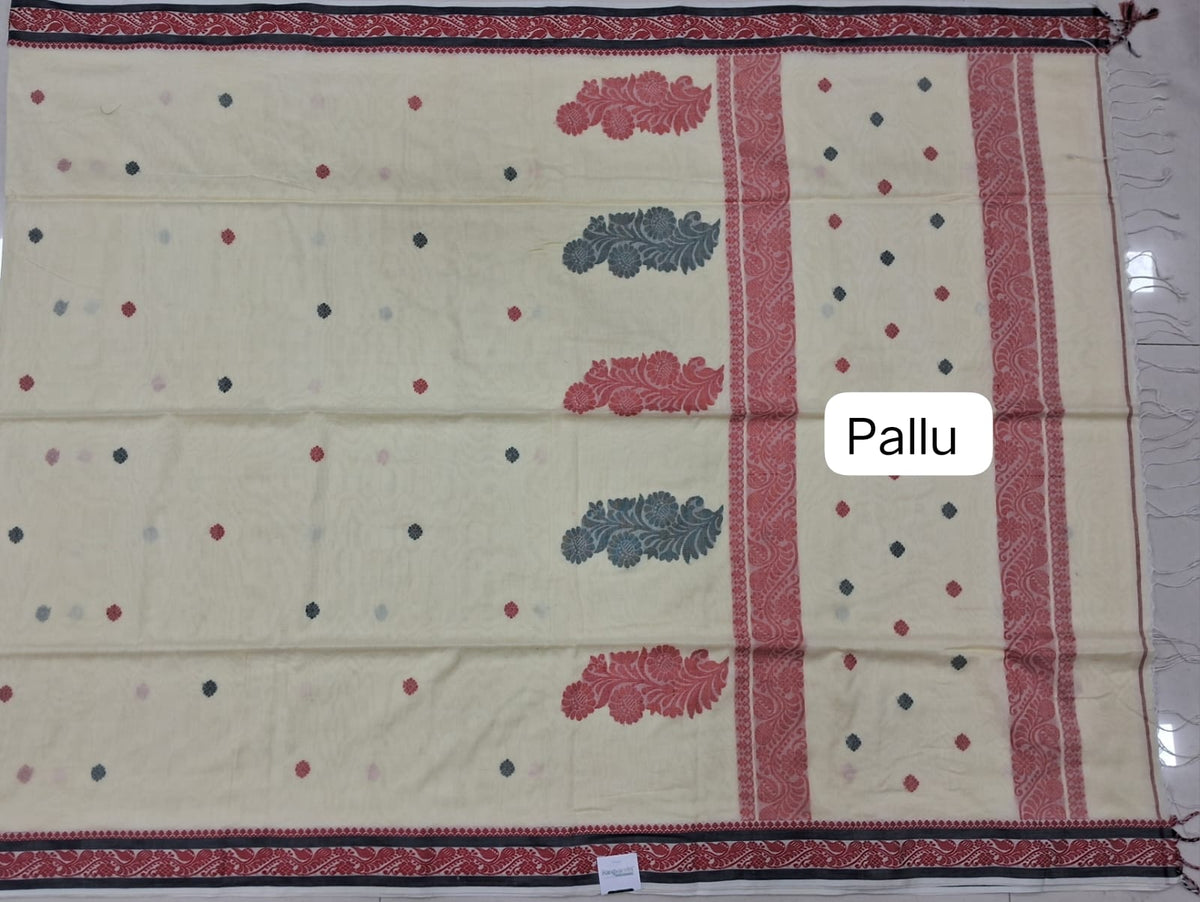 Soft Cream Handloom Khadhi cotton Saree Pallu