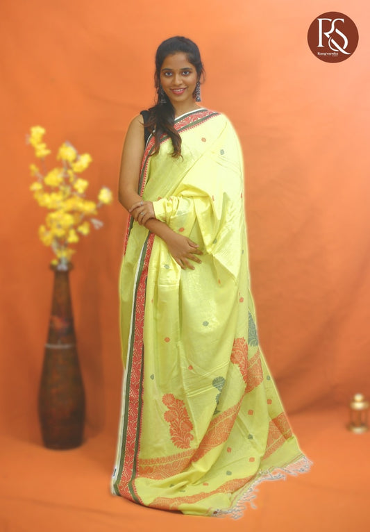 Citron Green Khadi Cotton Saree