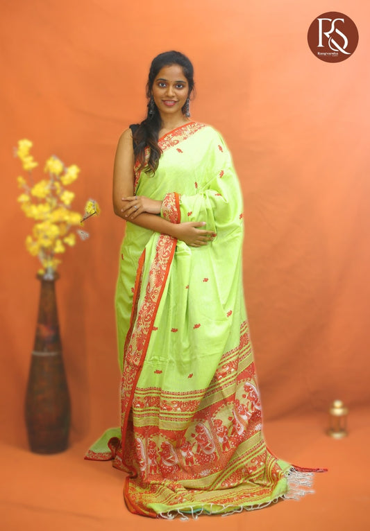 Leaf Green Khadi Cotton Saree