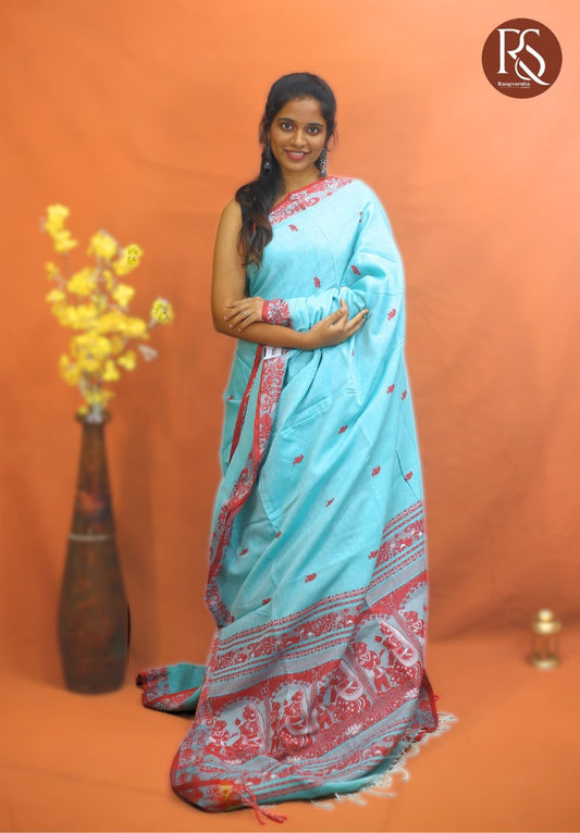 Sky Blue Khadi Cotton Saree