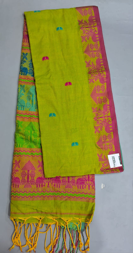 Lime Green Khadi Cotton Saree