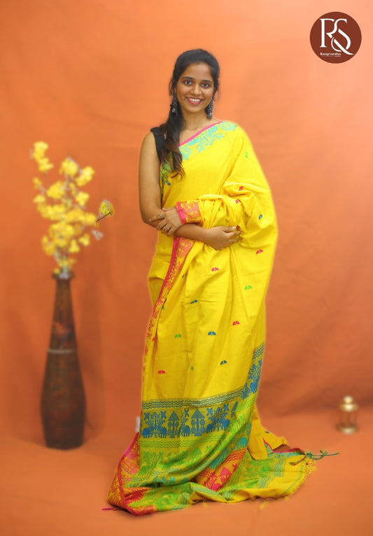 Mango Yellow Khadi Cotton Saree