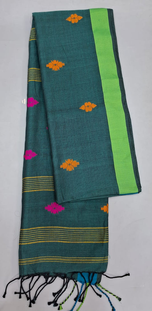 Teal Blue Khadi Cotton Saree