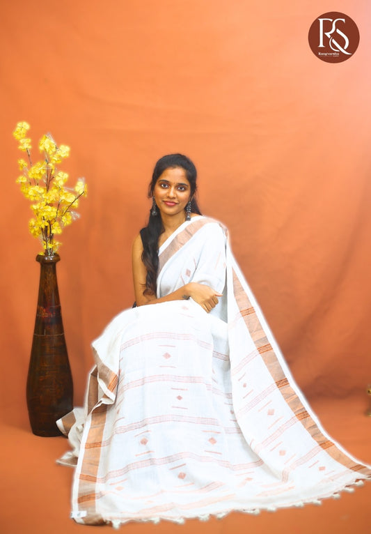 White Khadi Cotton Saree