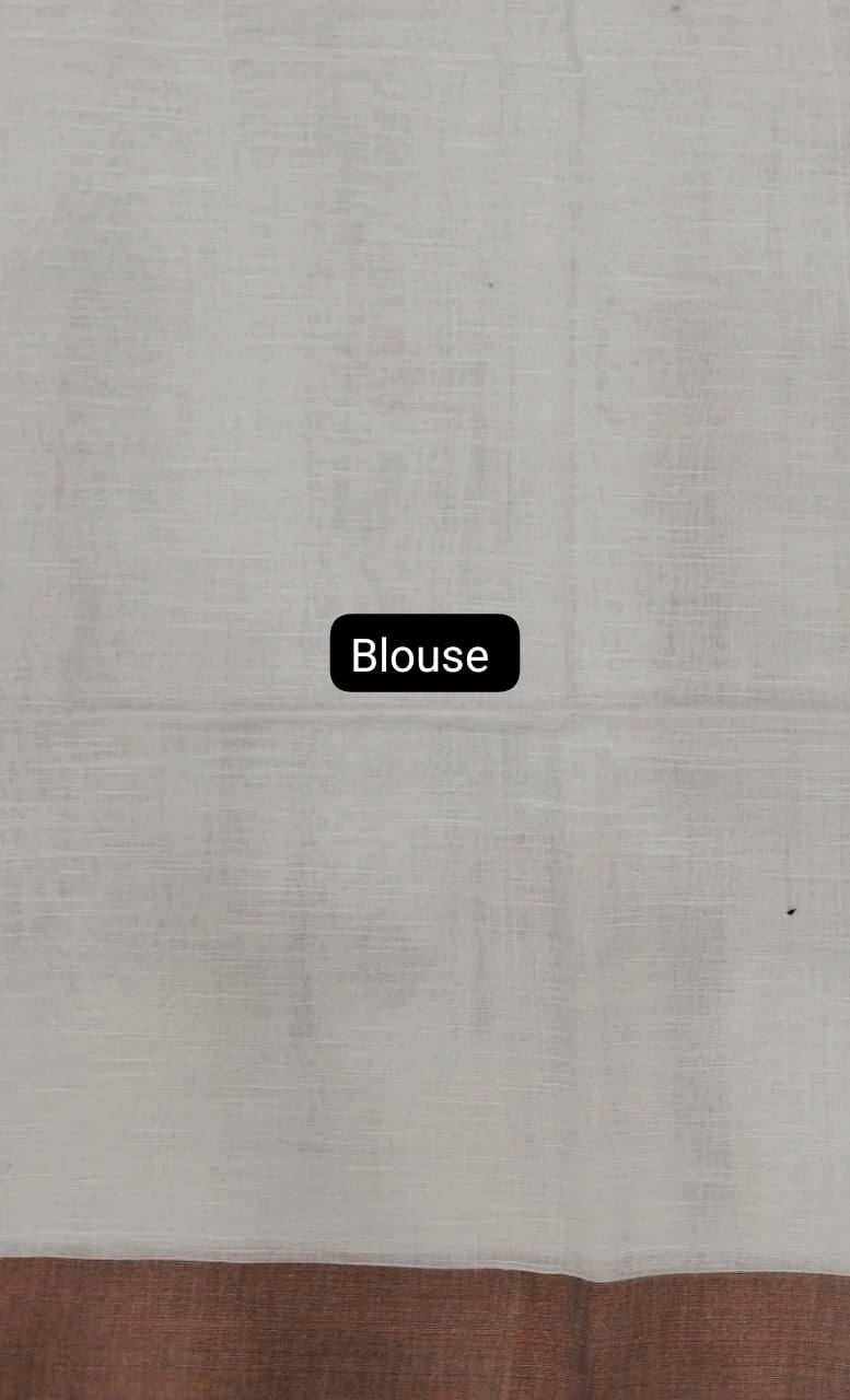 Classic White Handwoven Khadhi Cotton Saree blouse