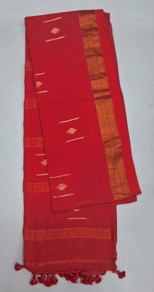 Candy Red Khadi Cotton Saree