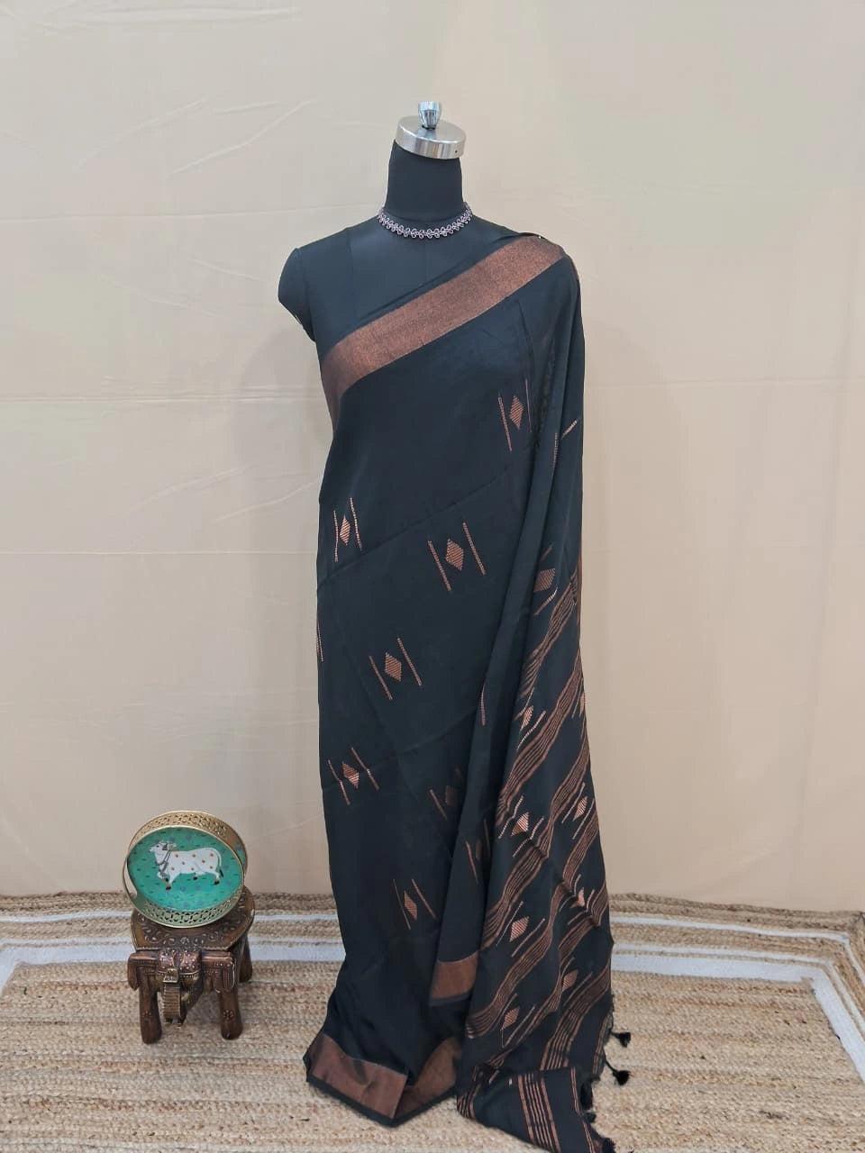 Elegant Black Khadhi Cotton Saree