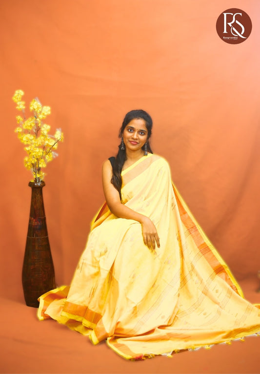 Yellow Khadi Cotton Saree