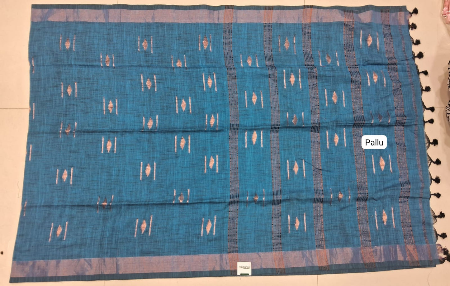 Ocean Blue Khadhi Cotton Saree Pallu