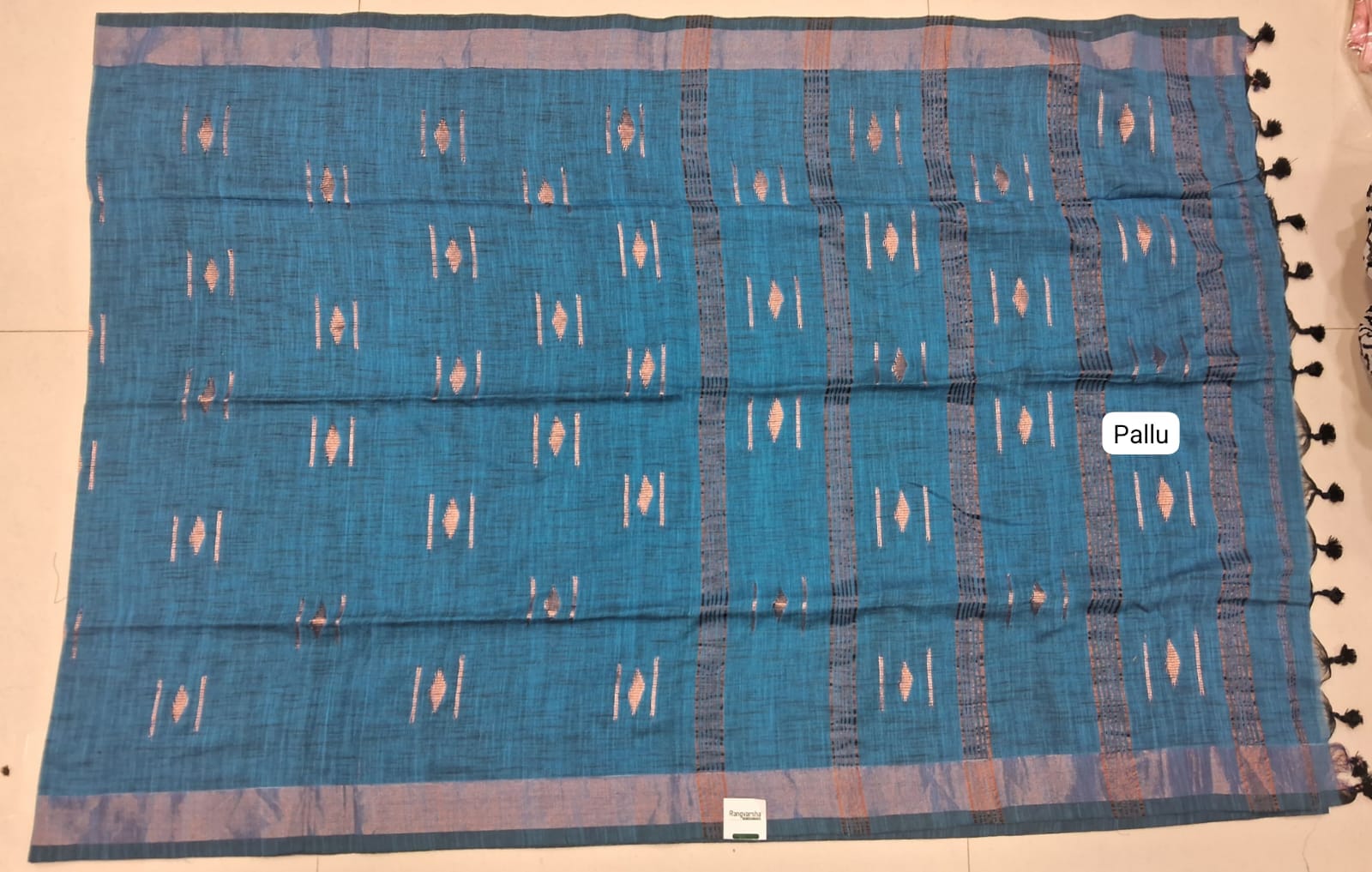 Ocean Blue Khadhi Cotton Saree Pallu