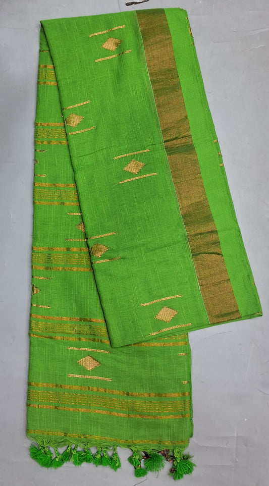 Parrot Green Khadhi Cotton Saree