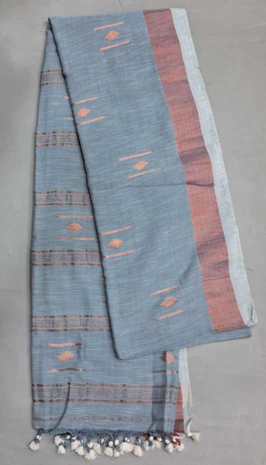 Pale grey Khadhi Cotton Saree 