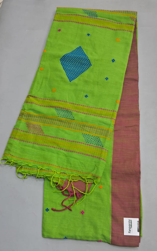 Parrot Green Khadi Cotton Saree