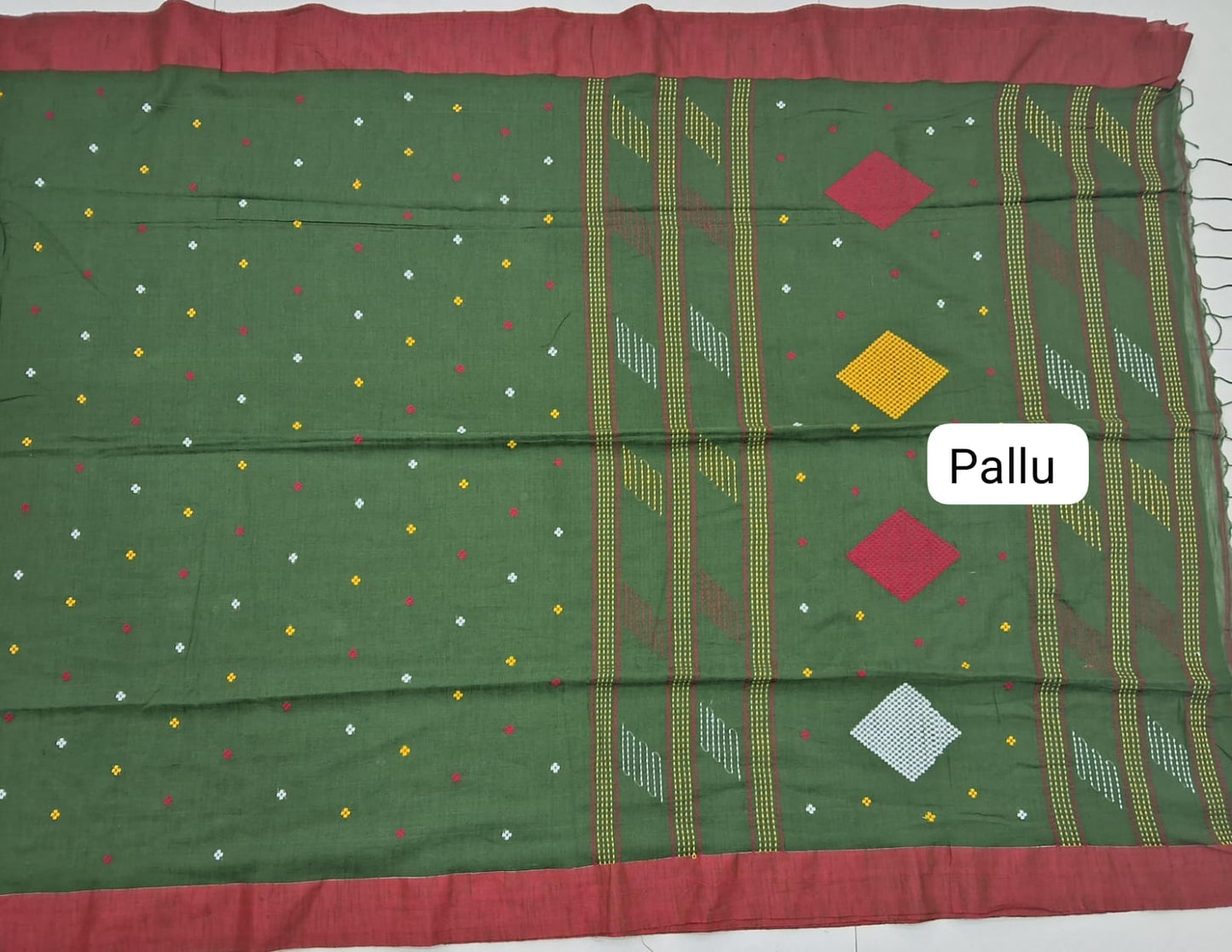 Bottle Green Khadi Cotton Saree