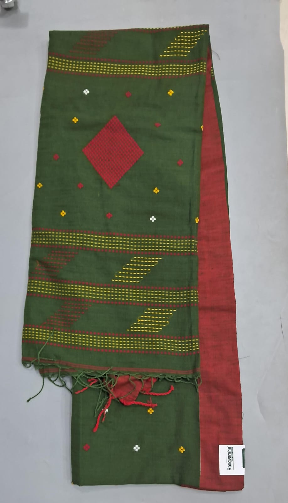 Bottle Green Khadi Cotton Saree