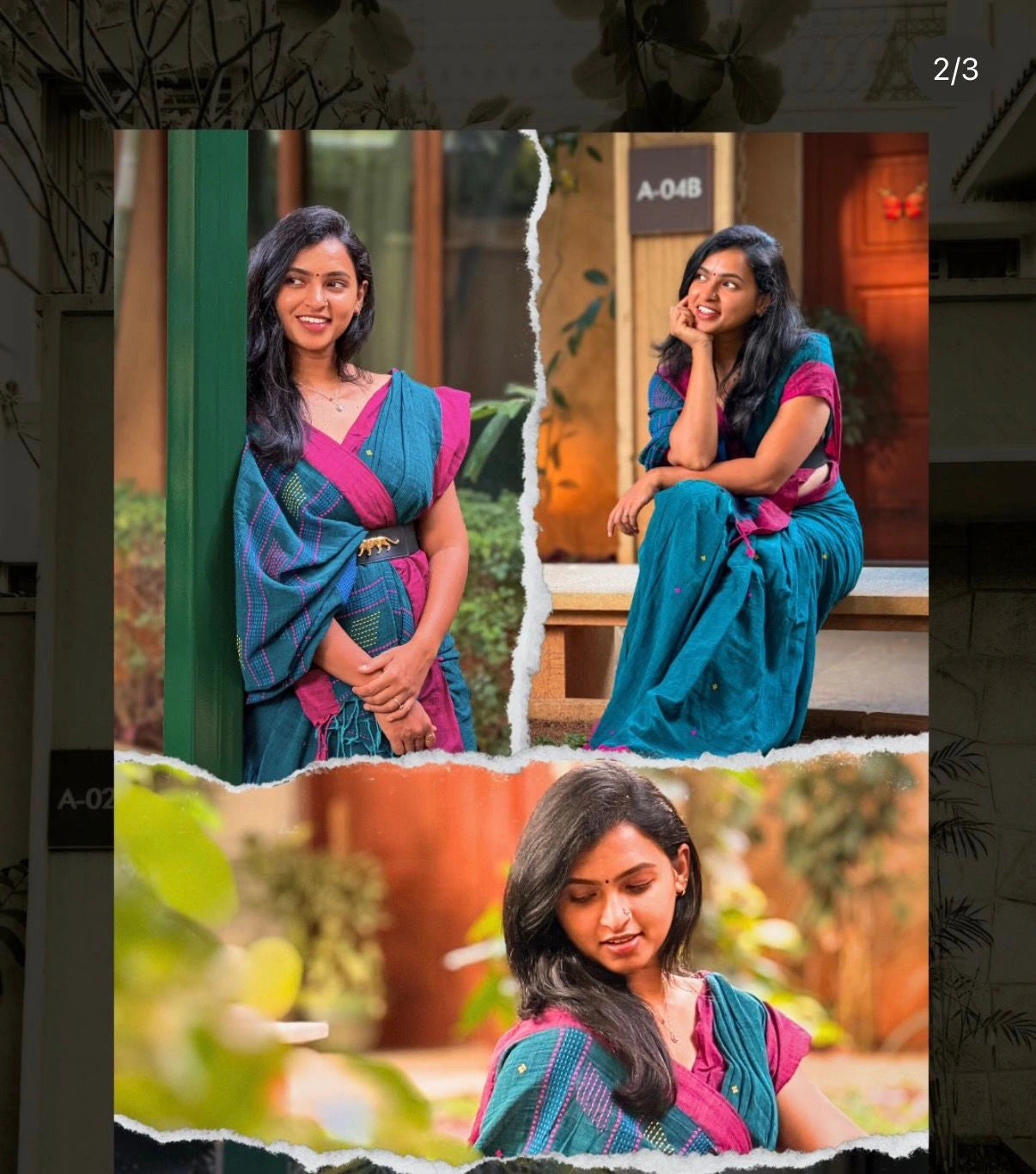 Teal Blue Khadi Cotton Saree 