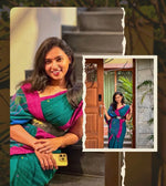 Teal Blue Khadi Cotton Saree 1