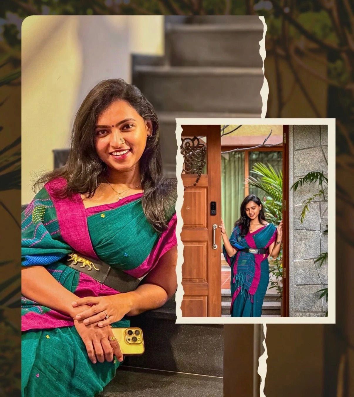 Teal Blue Khadi Cotton Saree 1