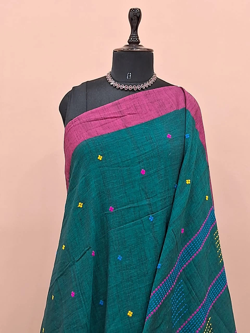 Teal Blue Khadhi Cotton Saree 1