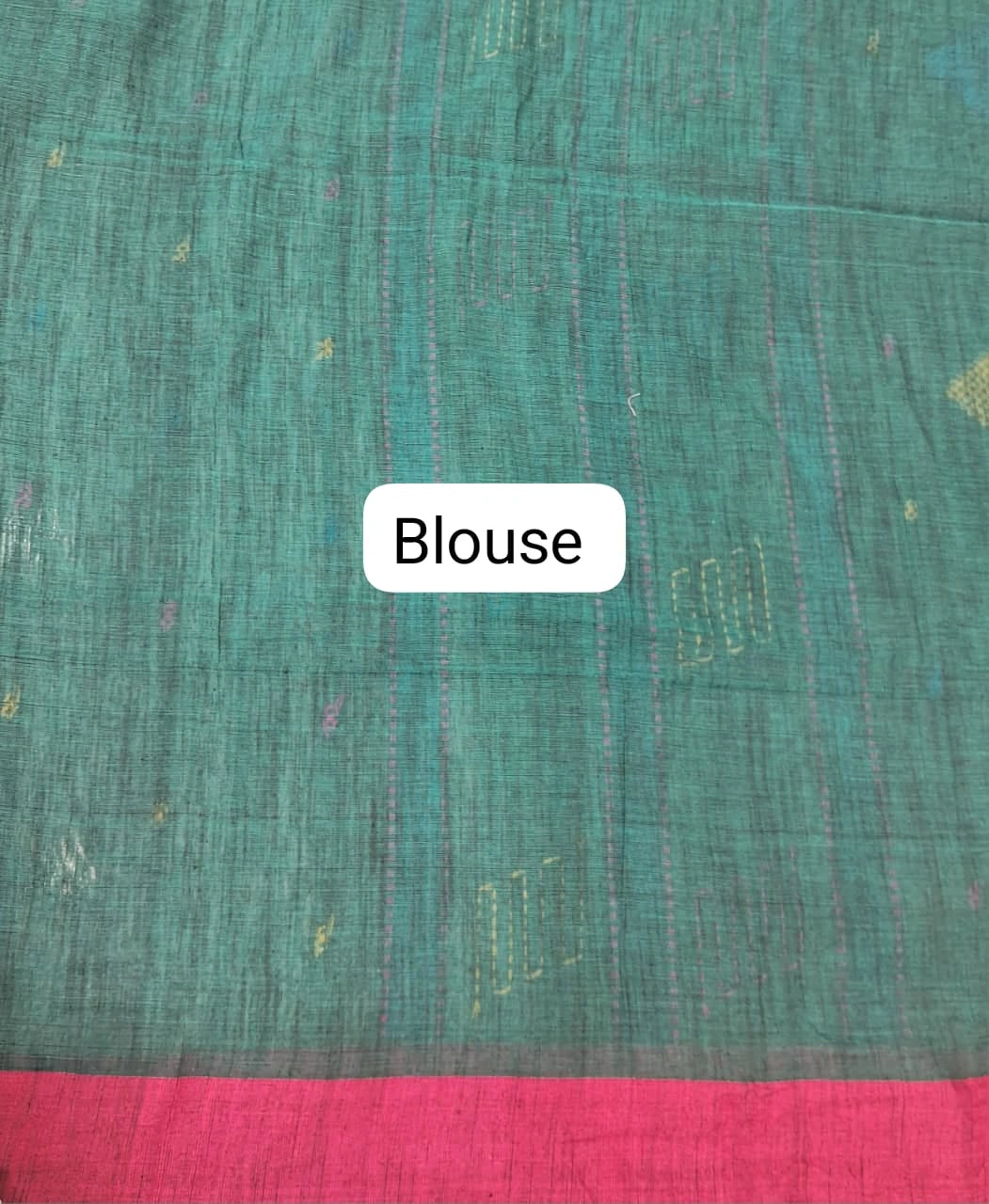 Teal Blue Khadhi Cotton Saree blouse