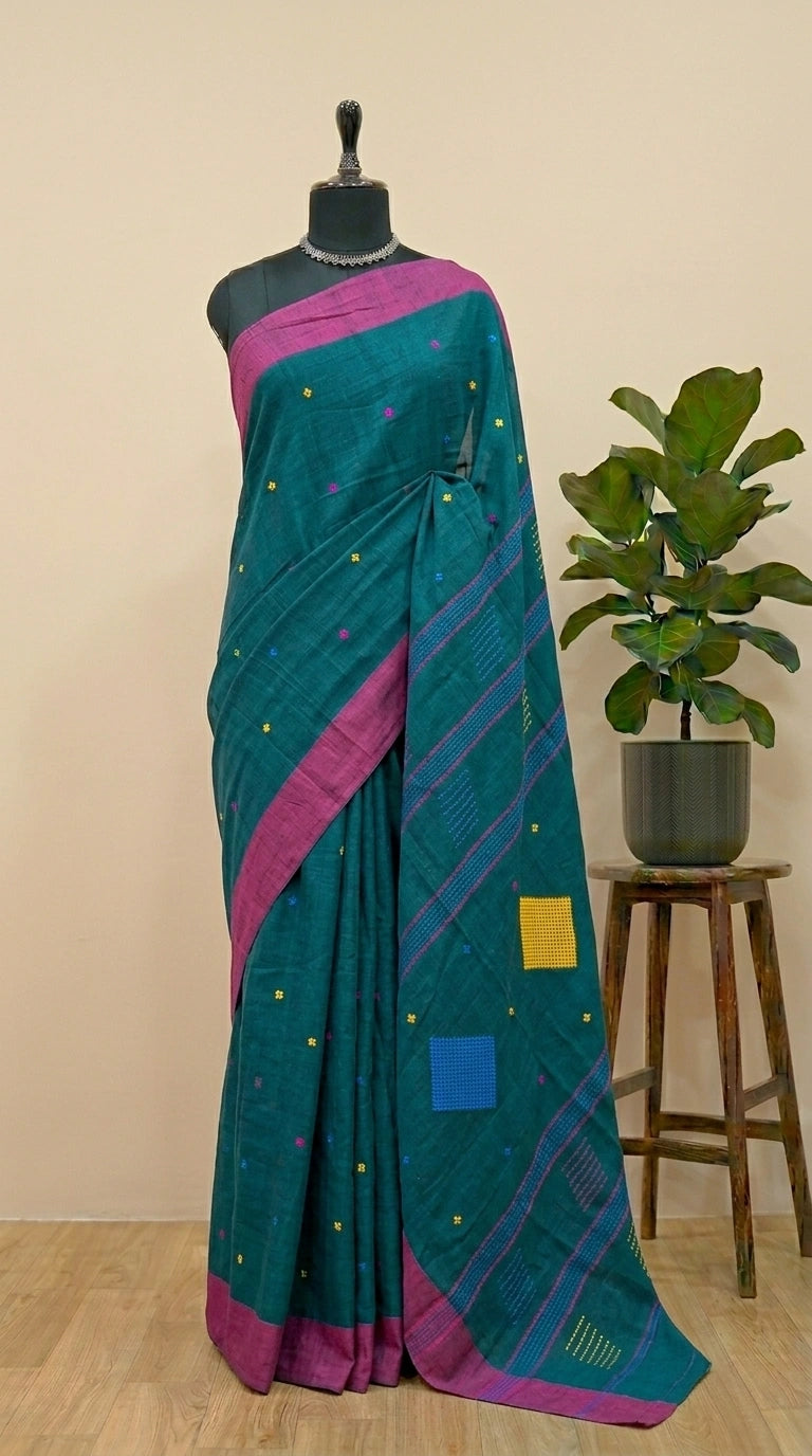 Teal Blue Khadhi Cotton Saree 