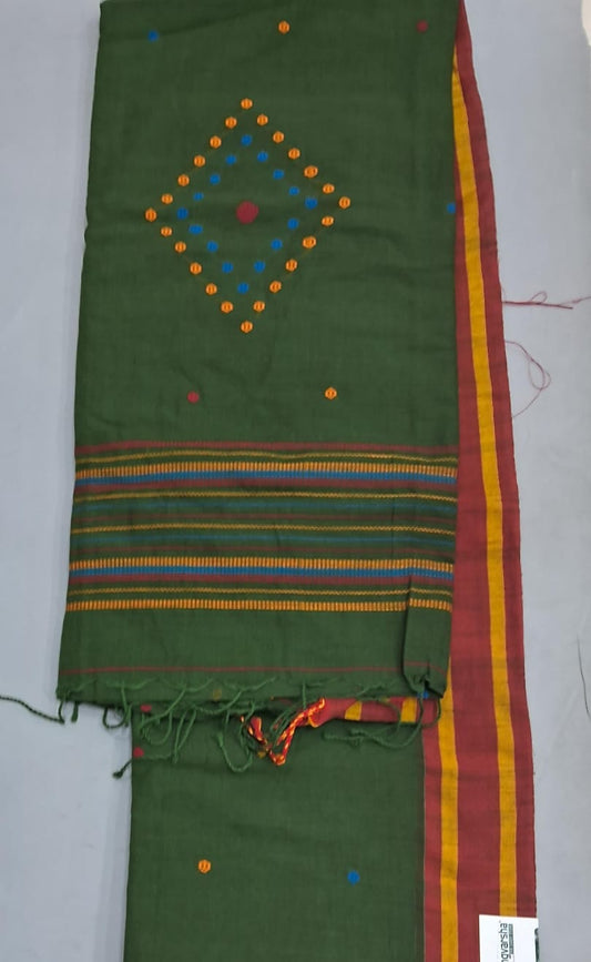 Bottle Green Khadi Cotton Saree